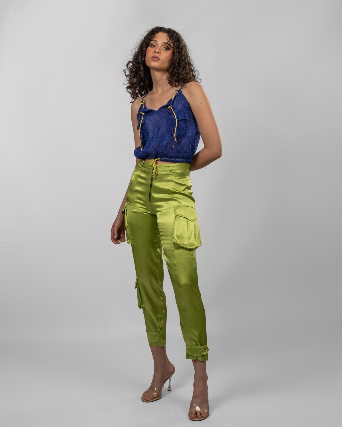 Metallic Blue Net Blouson Top