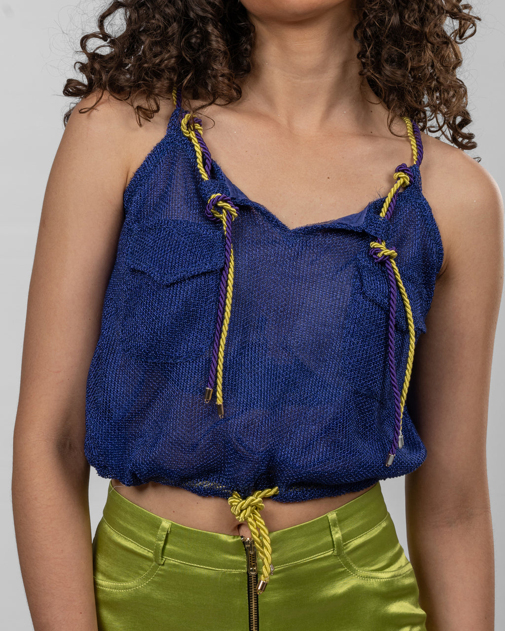 Metallic Blue Net Blouson Top