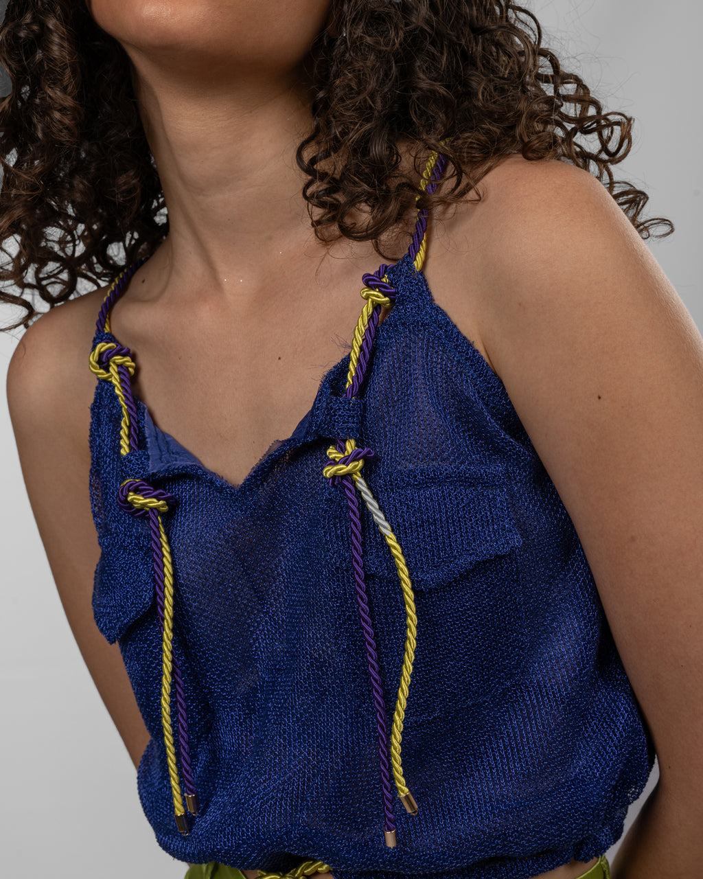 Metallic Blue Net Blouson Top