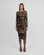 Lamé Jersey Two-Tone Brown Midi Dress