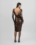 Lamé Jersey Two-Tone Brown Midi Dress