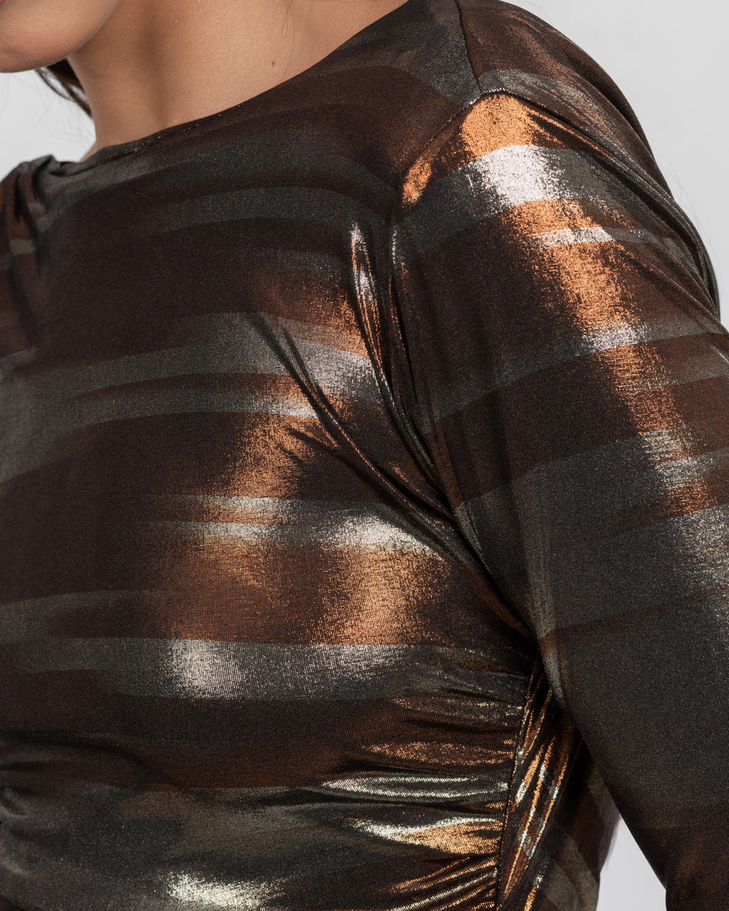 Lamé Jersey Two-Tone Brown Midi Dress