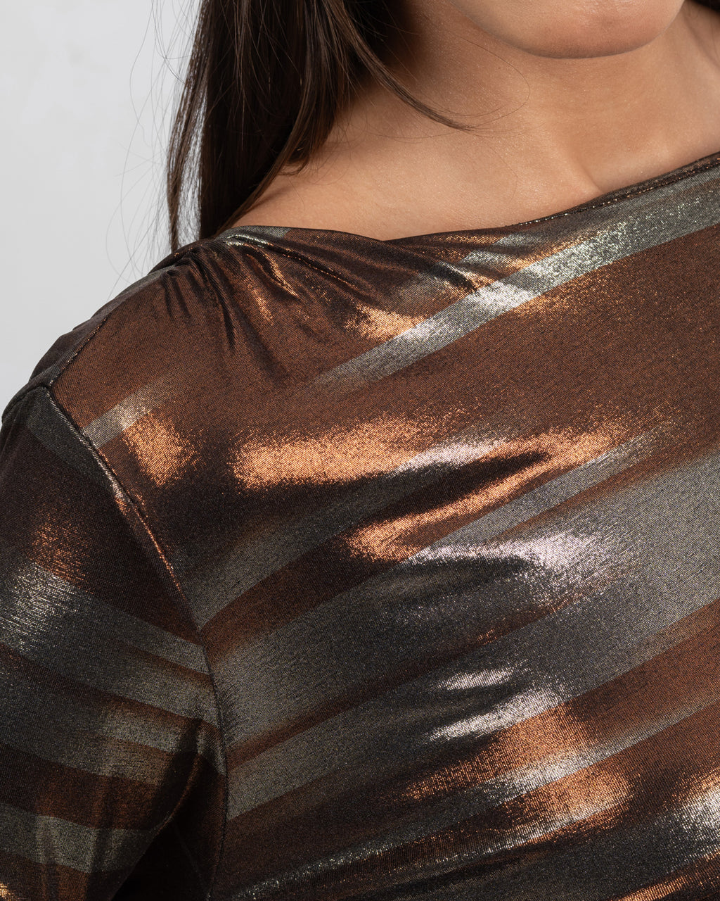 Lamé Jersey Two-Tone Brown Midi Dress