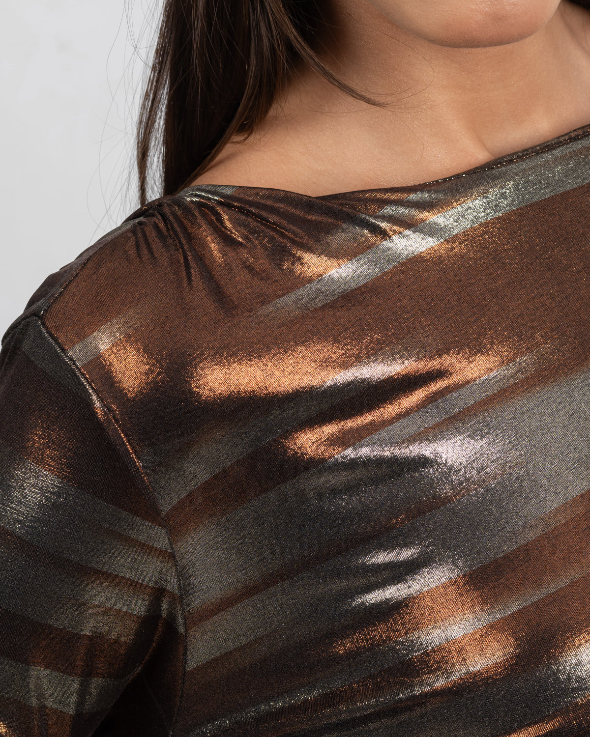Lamé Jersey Two-Tone Brown Midi Dress