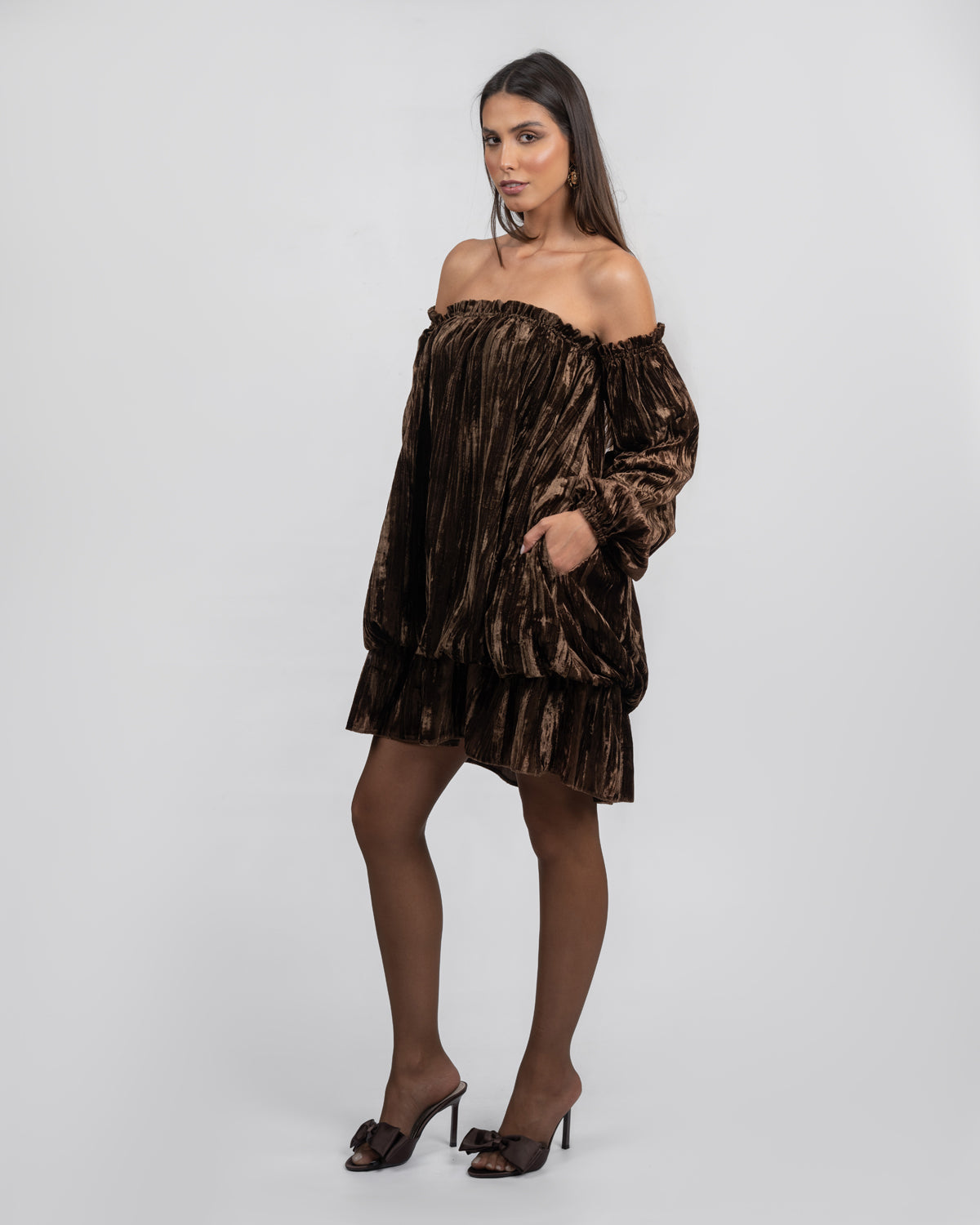 Off-Shoulder Velvet Mini Dress