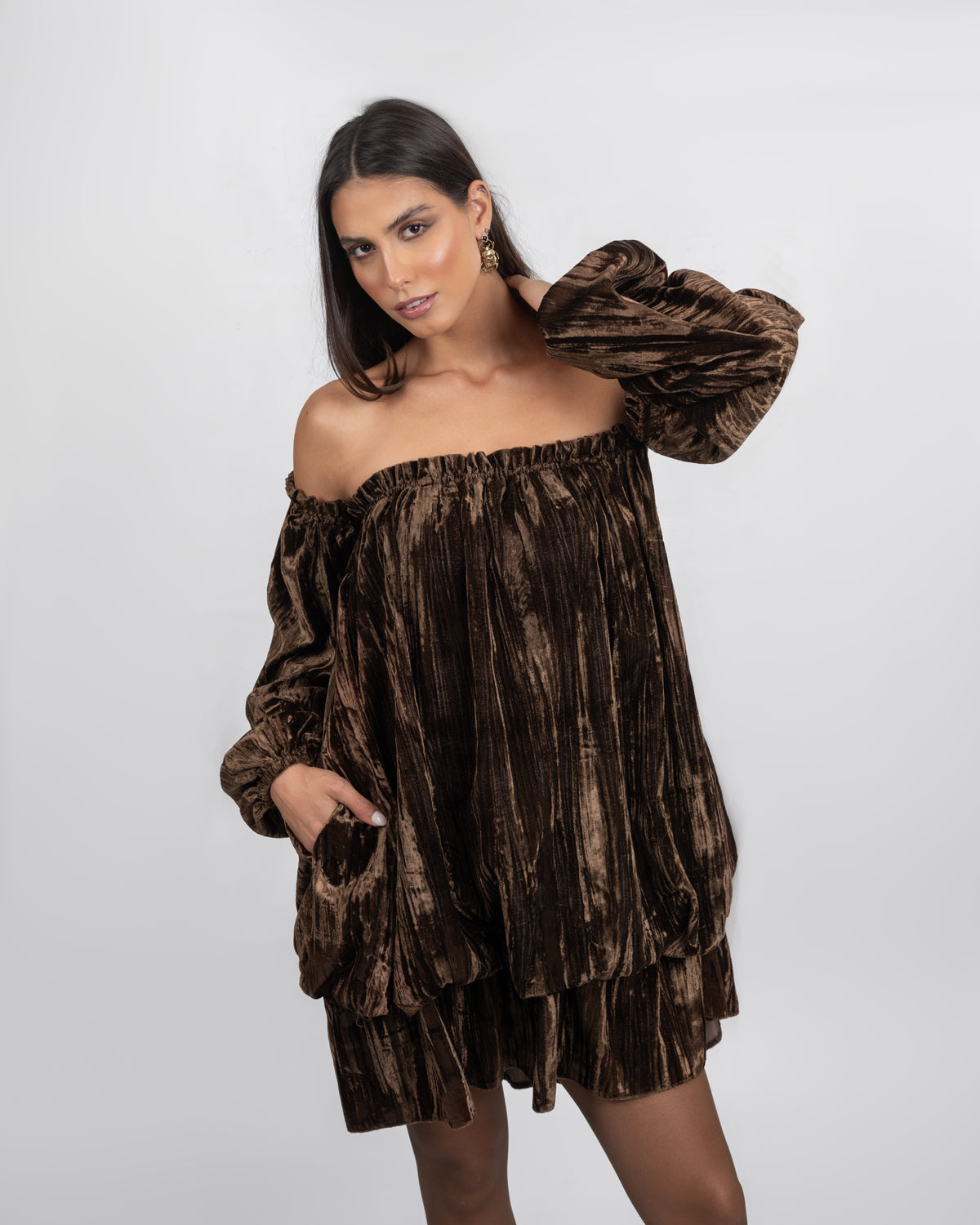 Off-Shoulder Velvet Mini Dress