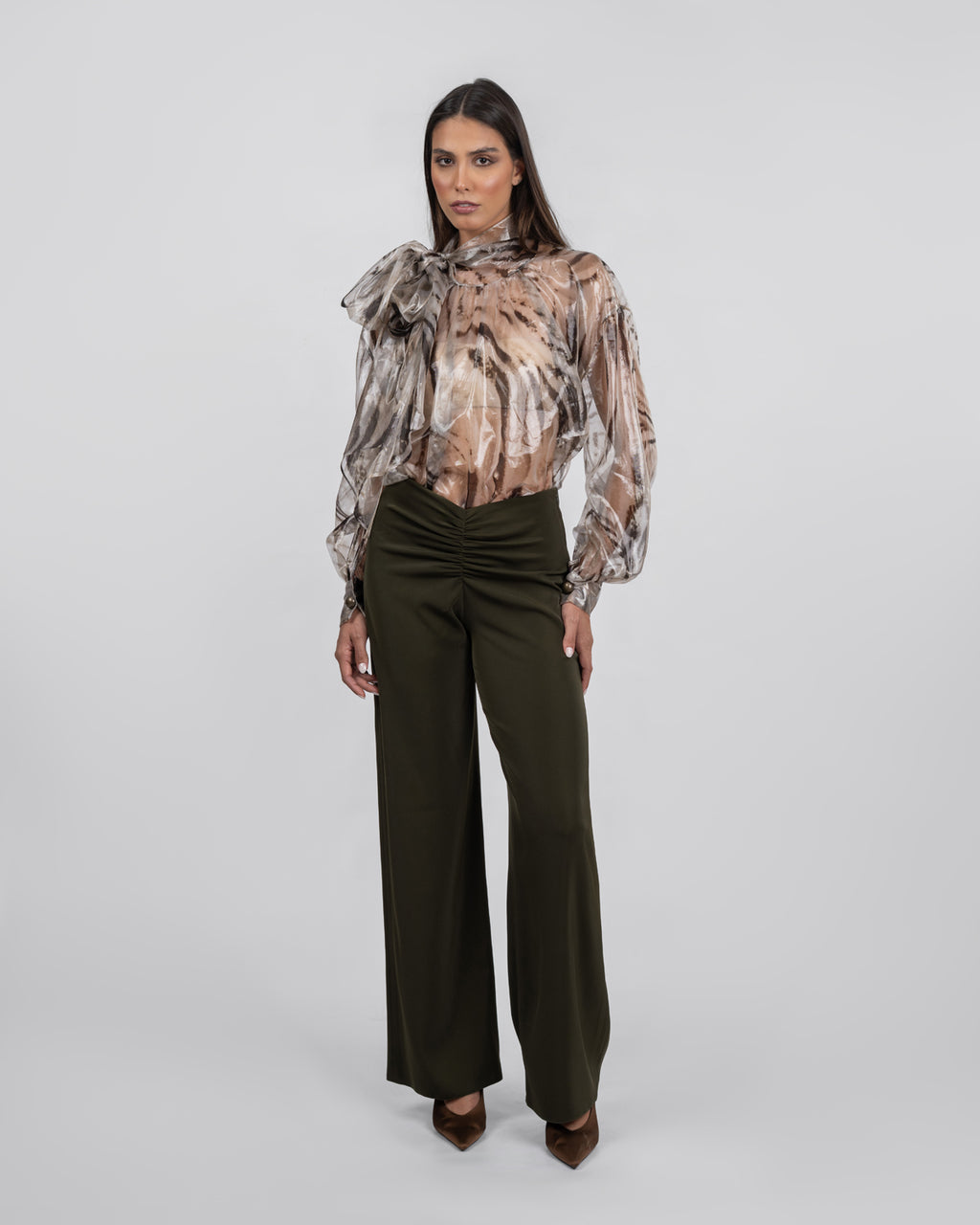 Organza Animal Print Oversized Blouse