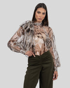 Organza Animal Print Oversized Blouse
