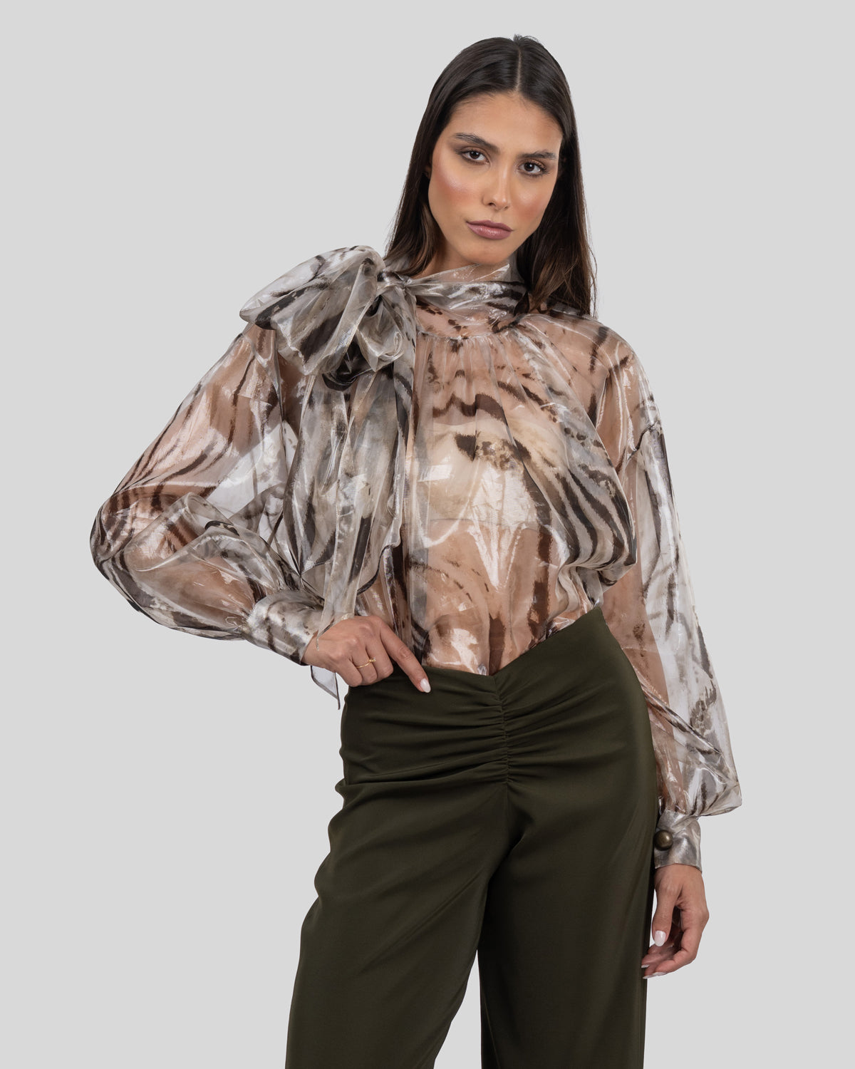 Organza Animal Print Oversized Blouse