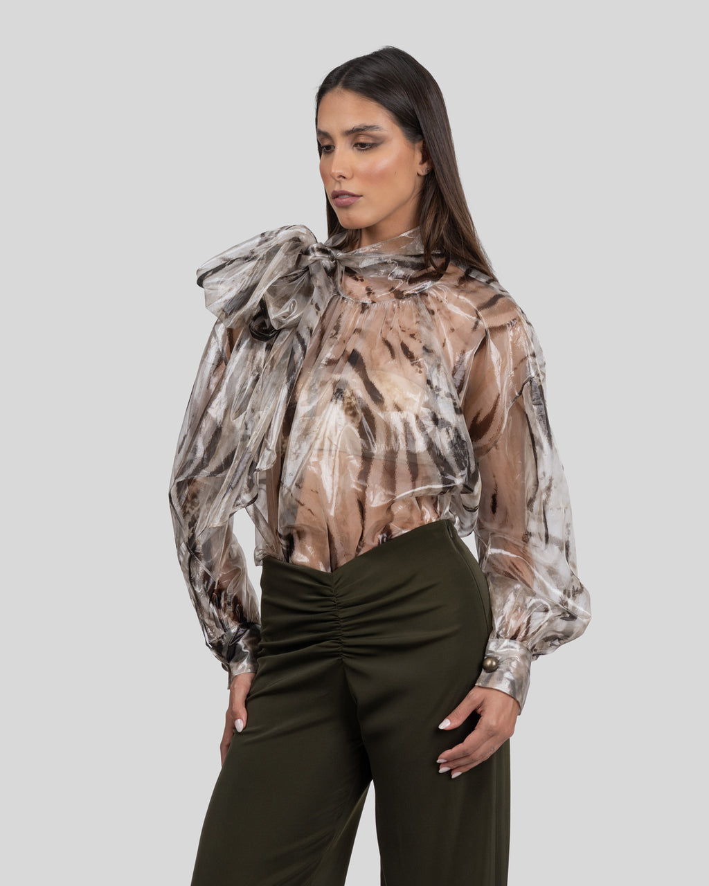 Organza Animal Print Oversized Blouse