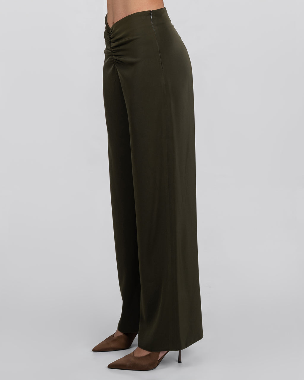 Luxurious olive crepe trousers