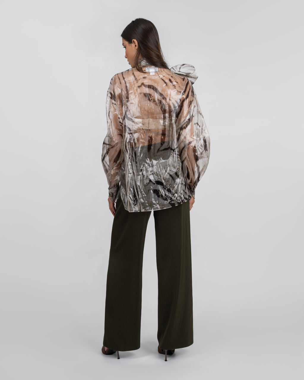 Organza Animal Print Oversized Blouse