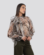 Organza Animal Print Oversized Blouse