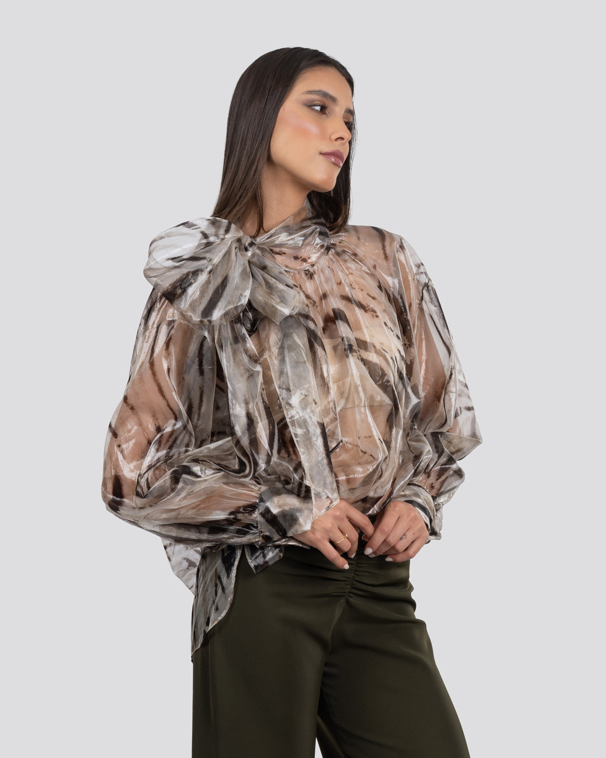 Organza Animal Print Oversized Blouse