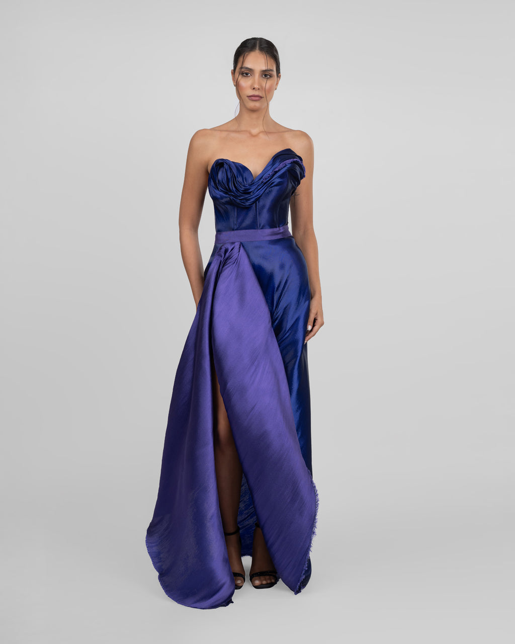 Strapless Two-Tone Draped Gown