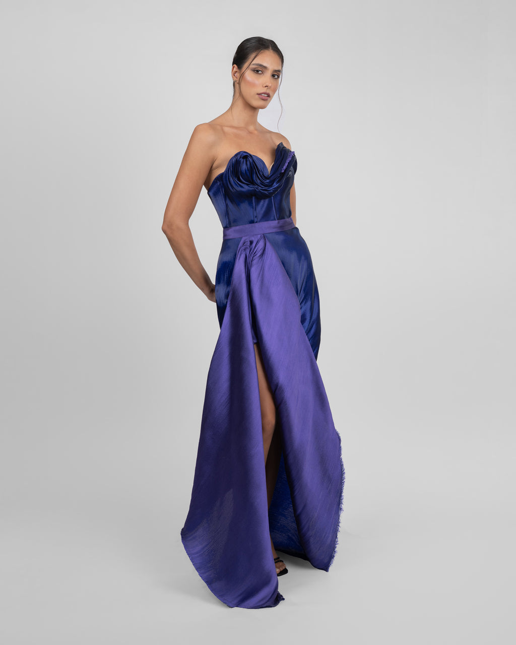 Strapless Two-Tone Draped Gown