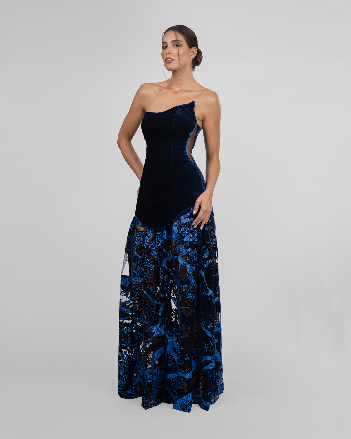 Velvet Statement Strapless Gown