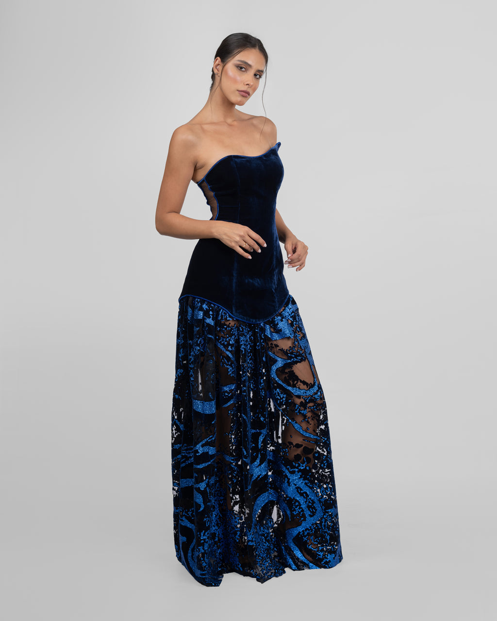 Velvet Statement Strapless Gown