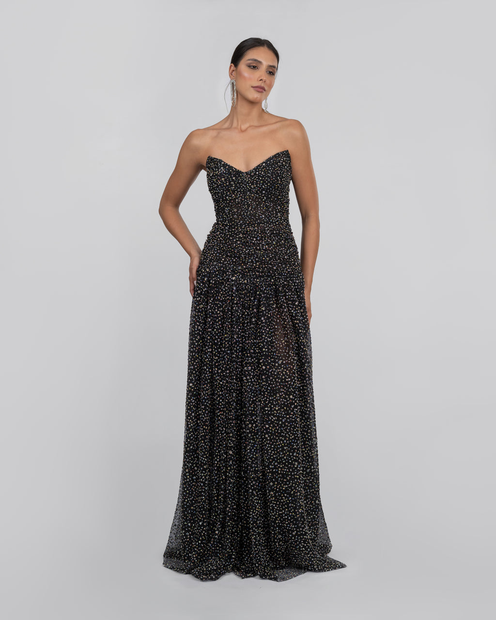 Black Tulle Embroidered Corset Gown