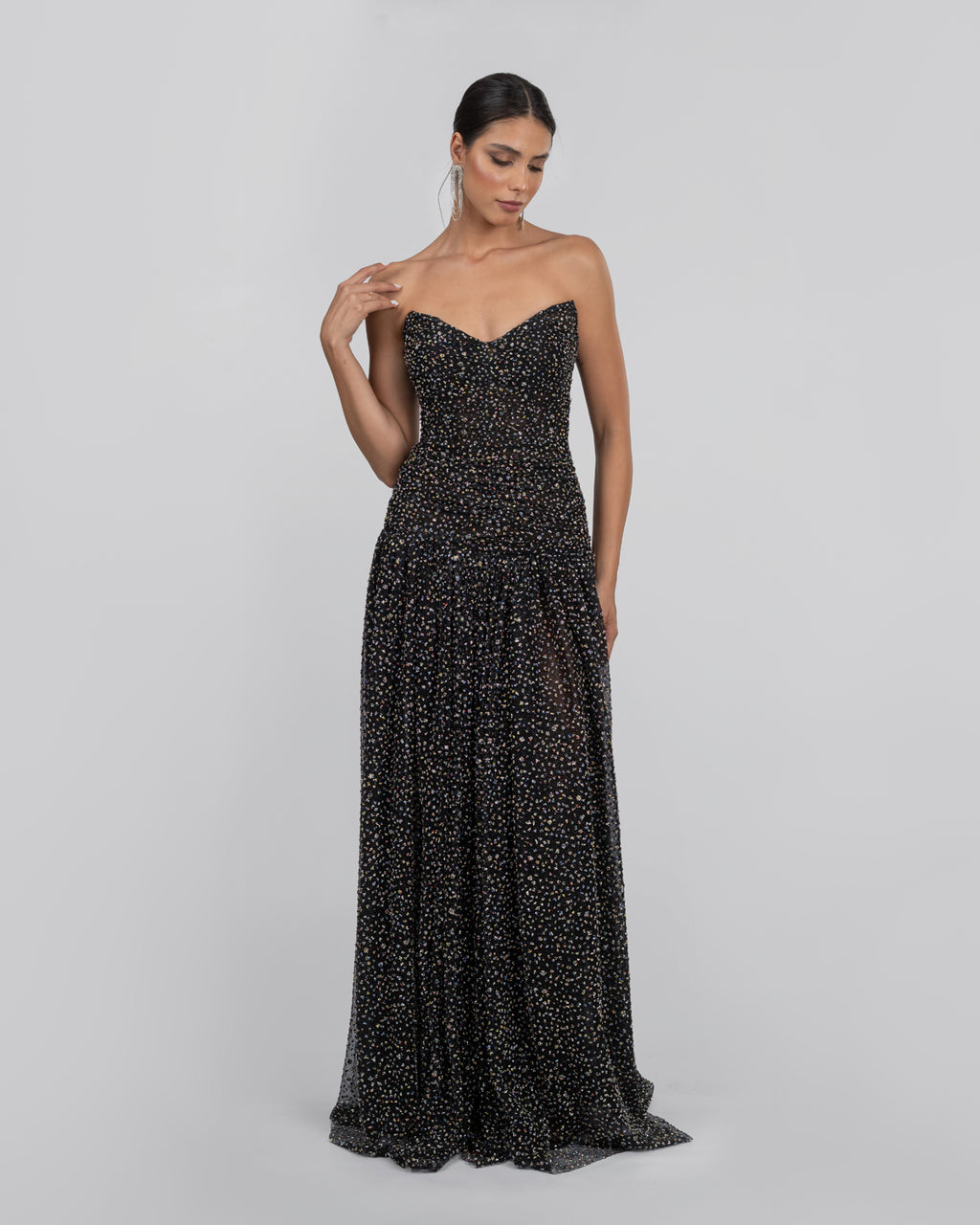 Black Tulle Embroidered Corset Gown