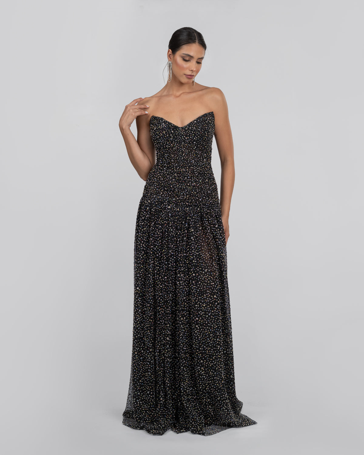 Black Tulle Embroidered Corset Gown