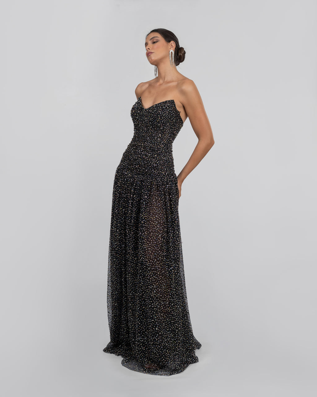 Black Tulle Embroidered Corset Gown