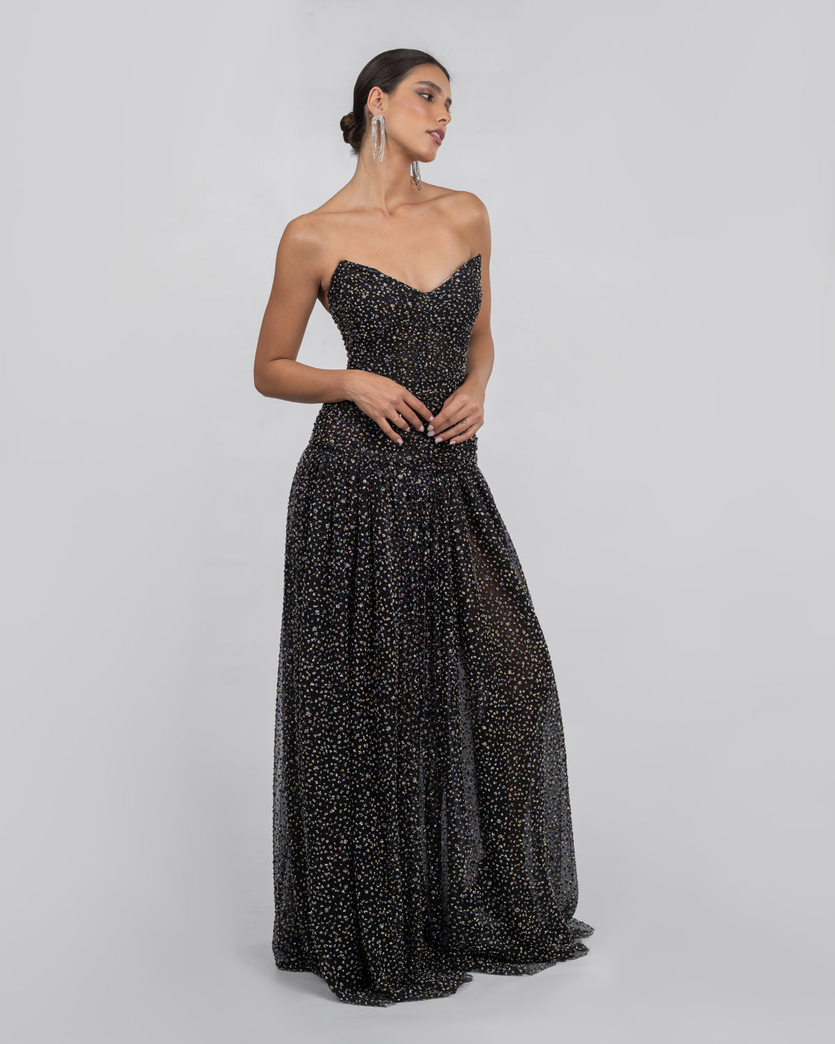 Black Tulle Embroidered Corset Gown