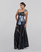 Shimmery Blue One-Shoulder Gown