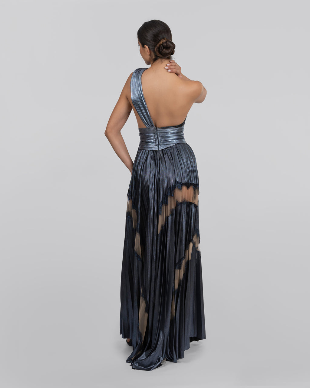 Shimmery Blue One-Shoulder Gown