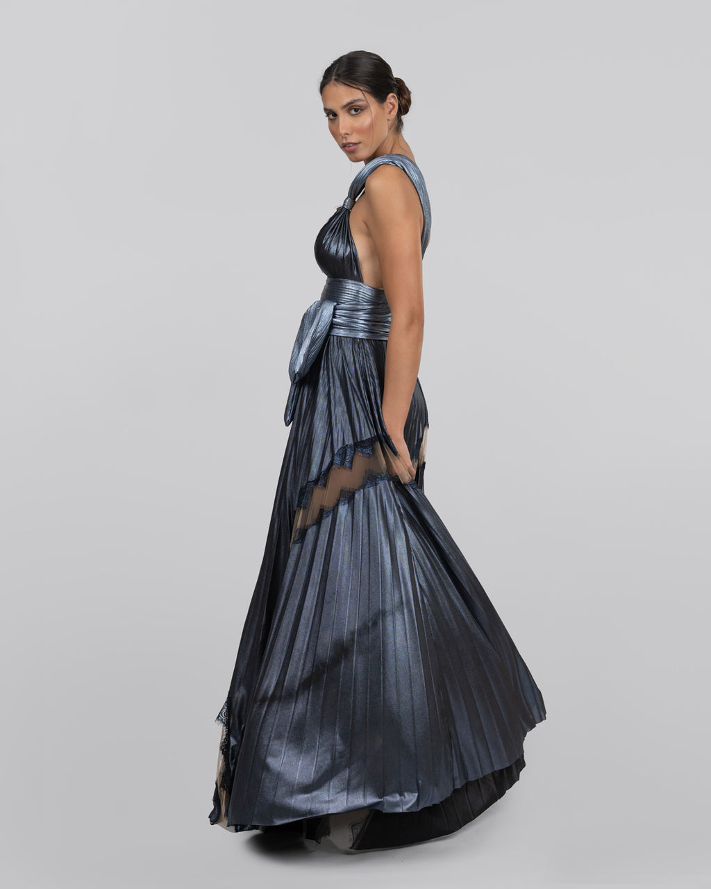 Shimmery Blue One-Shoulder Gown