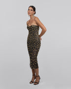Black Tulle Embroidered Strapless Midi Dress