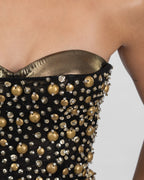 Black Tulle Embroidered Strapless Midi Dress