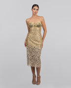 Gold Refined French Lace Midi Dress