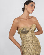 Gold Refined French Lace Midi Dress