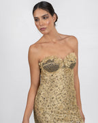 Gold Refined French Lace Midi Dress