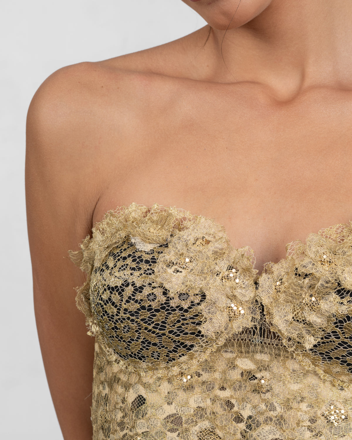 Gold Refined French Lace Midi Dress