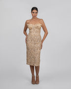 Golden Guipure Strappless Dress