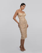 Golden Guipure Strappless Dress
