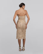 Golden Guipure Strappless Dress