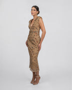 Midi Dress - Hand-Embellished Gold Couture
