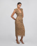 Midi Dress - Hand-Embellished Gold Couture