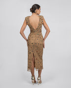 Midi Dress - Hand-Embellished Gold Couture