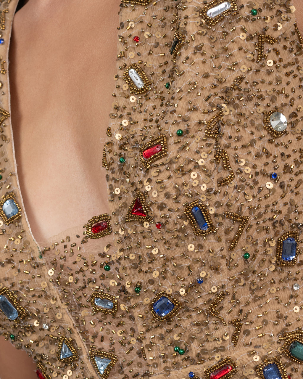 Midi Dress - Hand-Embellished Gold Couture