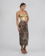 Gold Leather Corset & French Lace Skirt