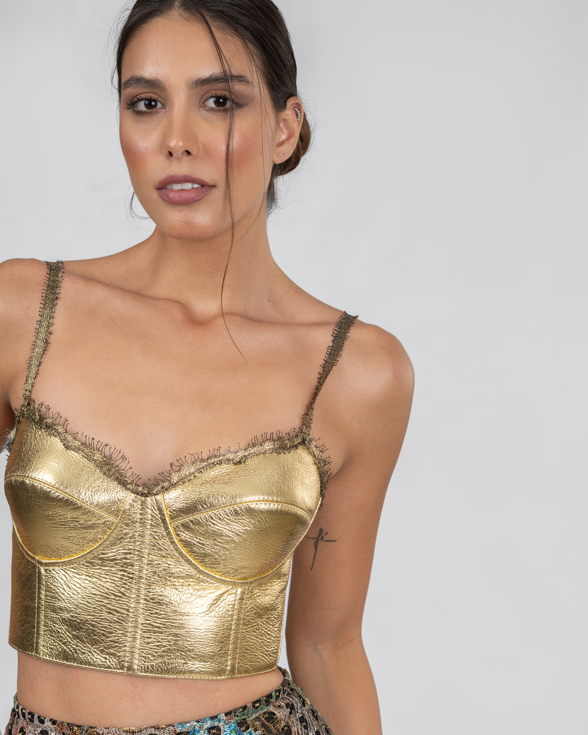 Gold Leather Corset & French Lace Skirt