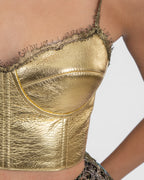 Gold Leather Corset & French Lace Skirt