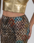 Gold Leather Corset & French Lace Skirt