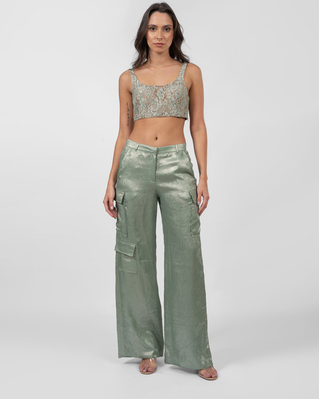 Shimmery baby blue cargo pants