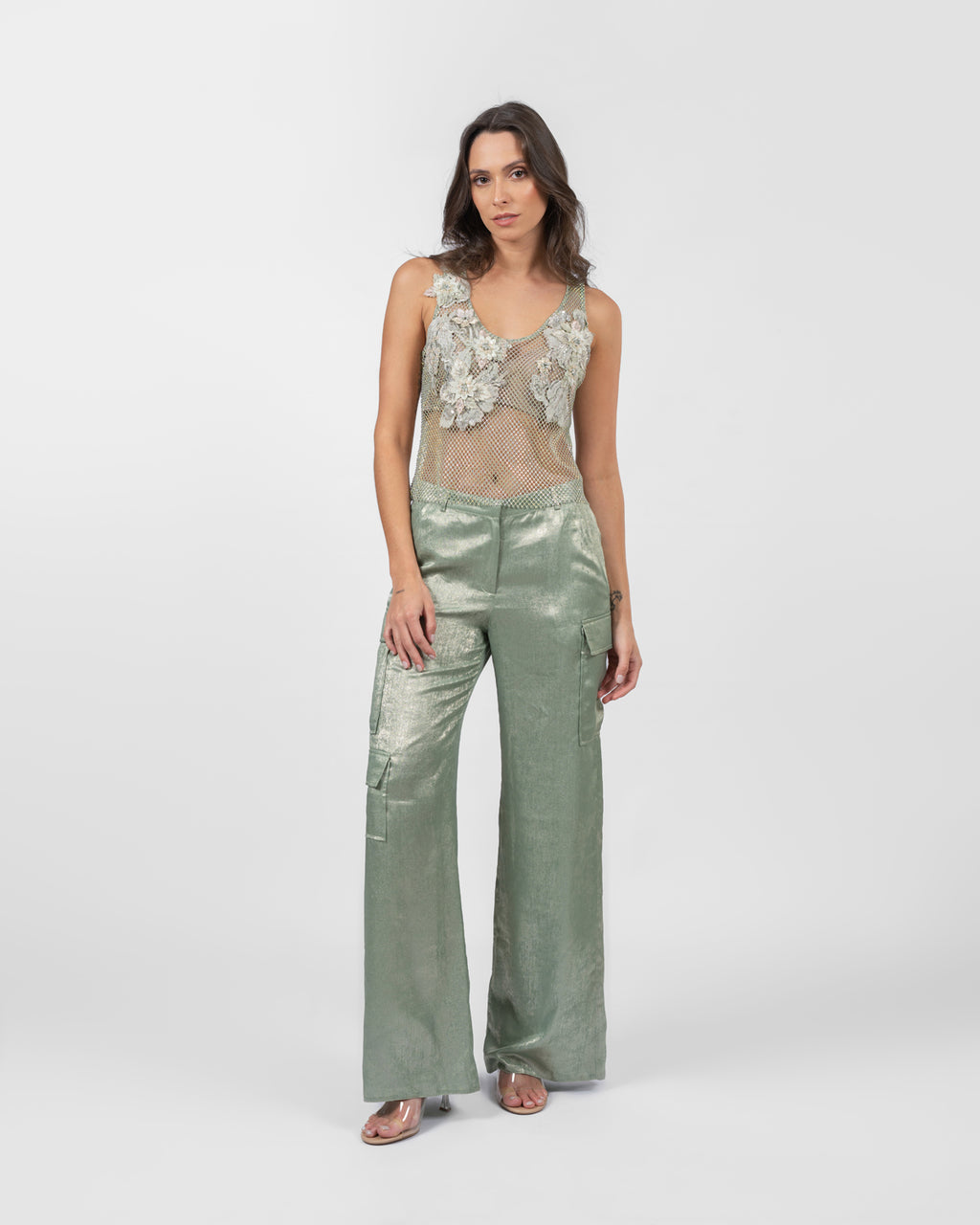 Shimmery baby blue cargo pants