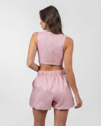 Shimmery Pink Cut-Out Romper
